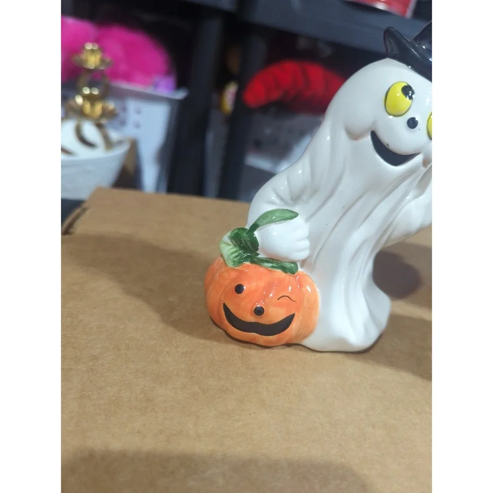 Vintage Halloween Ceramic Figurines Lot Ghost Pumpkin Jack O Lantern Witch Decor